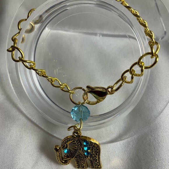 Hand Crafted Stanley Cup Charm Elephant Gold Metal Turquoise Crystals Cup Handle - Picture 5 of 11